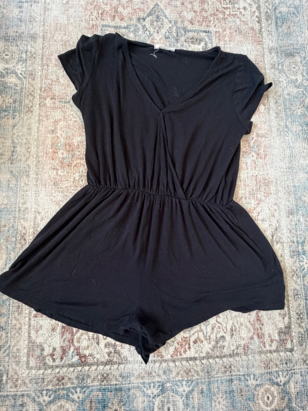 Black V-Neck Short Sleeve Romper - Classic Black Jumpsuit